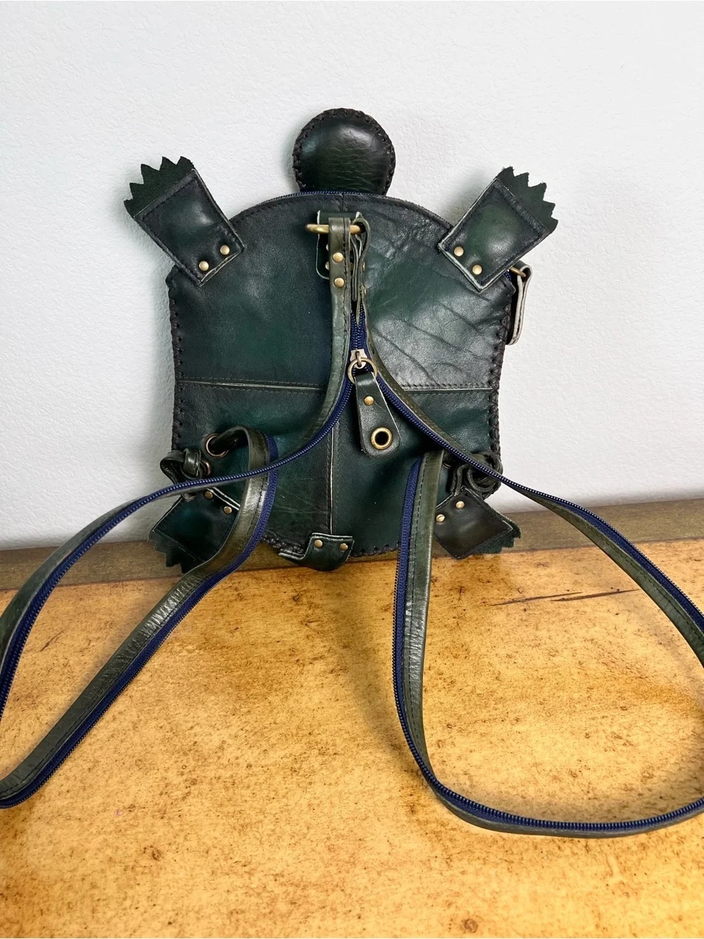 Handmade‎ Green Turtle Leather Backpack Shoulder Bag OOAK Artisan Purse Unique